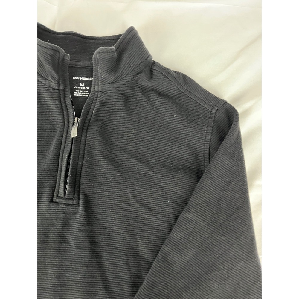 Van Heusen Mens Medium Black‎ 1/4 Zip Pullover Classic Fit Ribbed Long Sleeve